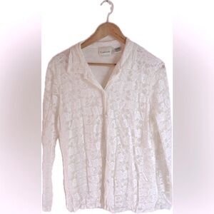 Vintage TRADITIONS Viscose Cream Lace Button Up Blouse